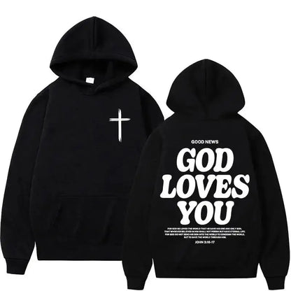 Harajuku Aesthetic Christian Jesus Church Hoodie Bible Verse God Loves You Hooded Men's Women Vintage Sweatshirts Streetwear Y2K