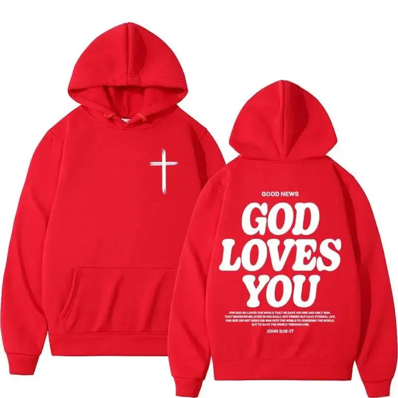 Harajuku Aesthetic Christian Jesus Church Hoodie Bible Verse God Loves You Hooded Men's Women Vintage Sweatshirts Streetwear Y2K