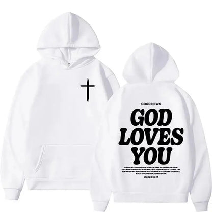 Harajuku Aesthetic Christian Jesus Church Hoodie Bible Verse God Loves You Hooded Men's Women Vintage Sweatshirts Streetwear Y2K