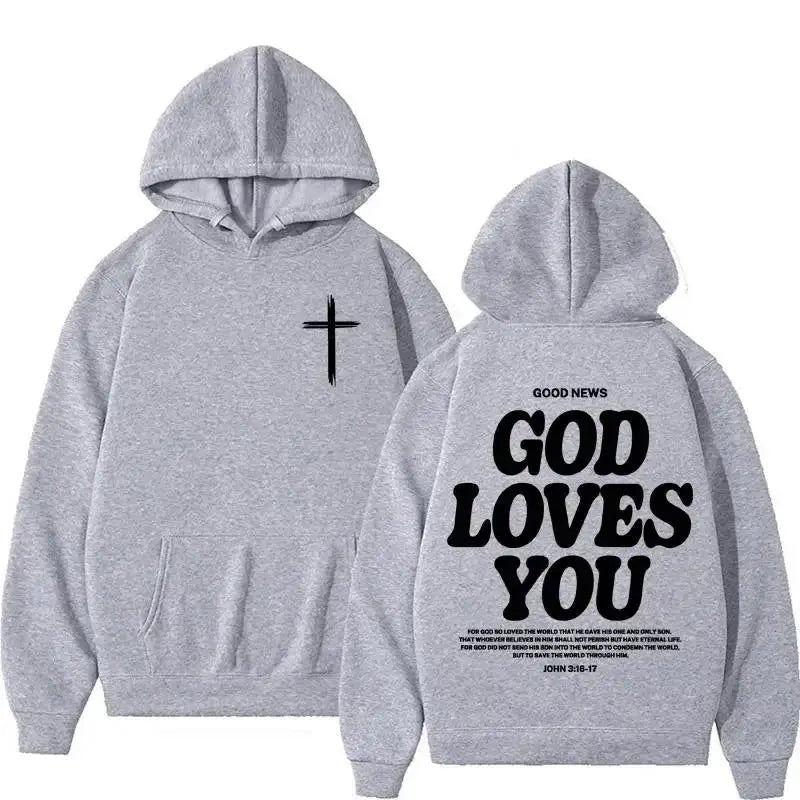 Harajuku Aesthetic Christian Jesus Church Hoodie Bible Verse God Loves You Hooded Men's Women Vintage Sweatshirts Streetwear Y2K